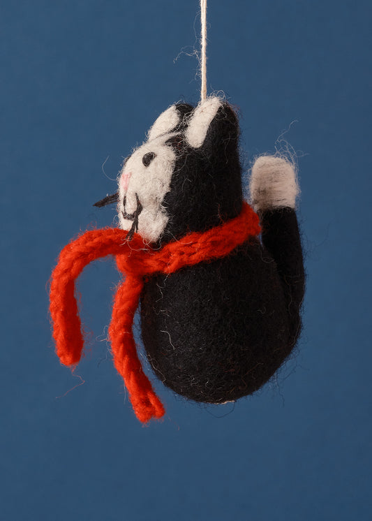 Felted Black Cat With Scarf