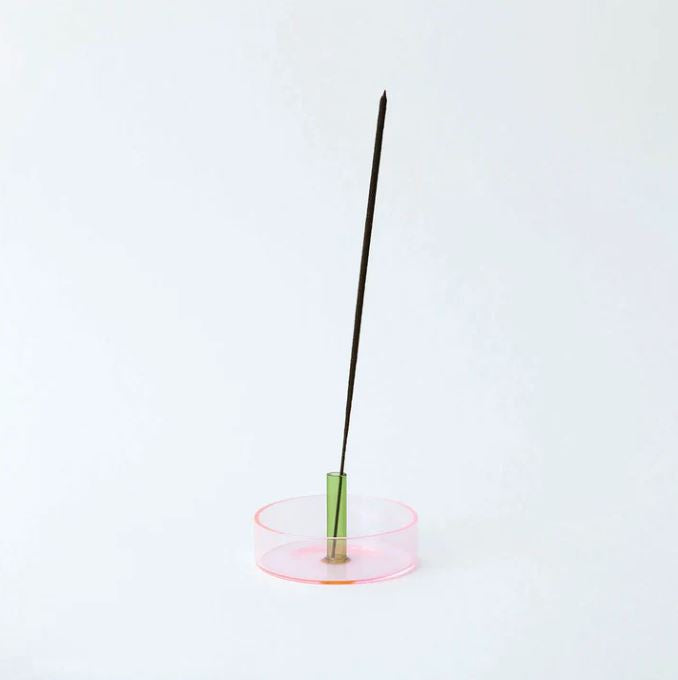 Incense Holder Glass Pink & Green