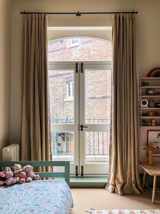 Pencil Pleat Curtains with Trim on Wrought Iron Pole