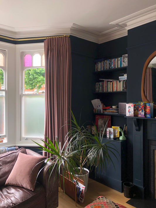 Reverse Single Pleat Curtains on a Brass Pole