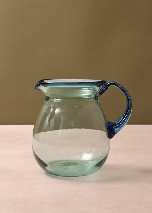 Blown Glass Jug Blue Rim