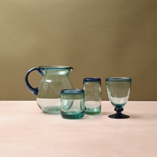 Blown Glass Jug Blue Rim
