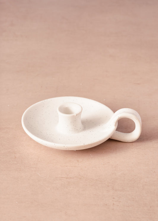 White Speckled Candle Holder