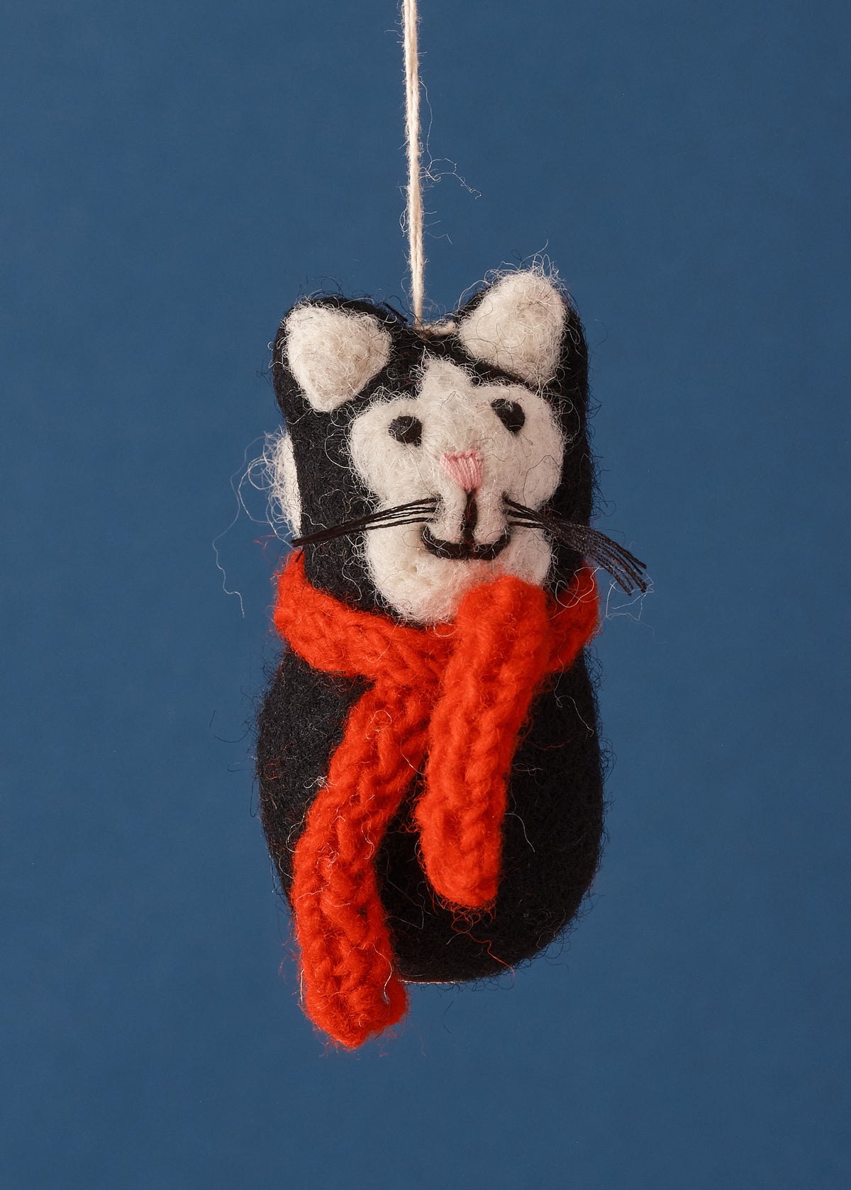 Felted Black Cat With Scarf