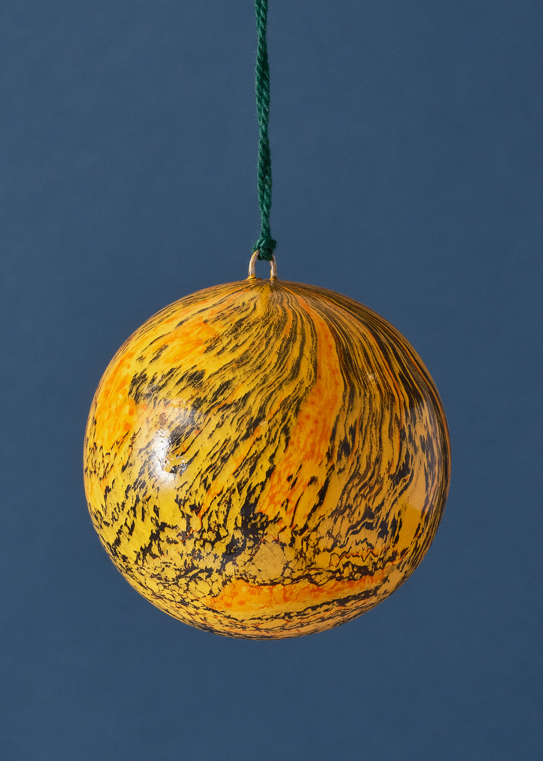 Bauble Paper Mache Marbled Yellow