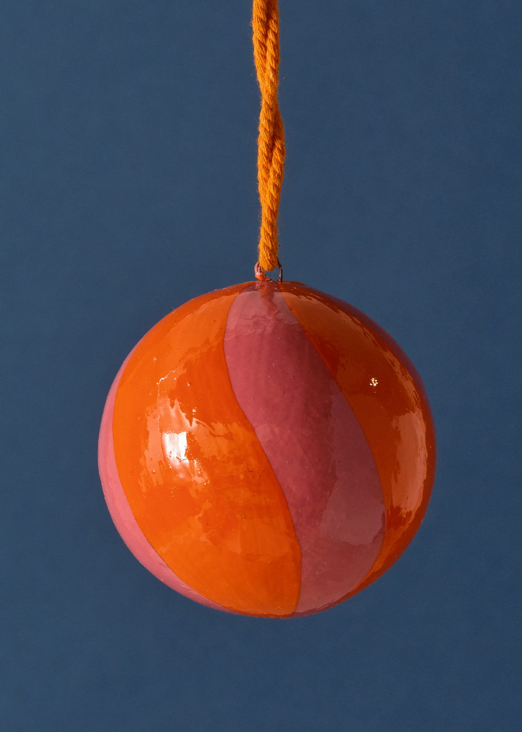 Paper Mache Bauble Swirl Pink & Orange