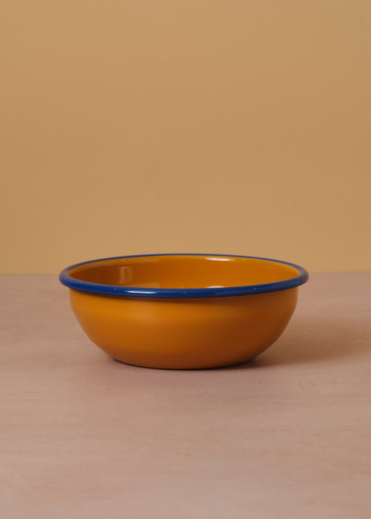 Enamel Bowl Mustard & Cobalt