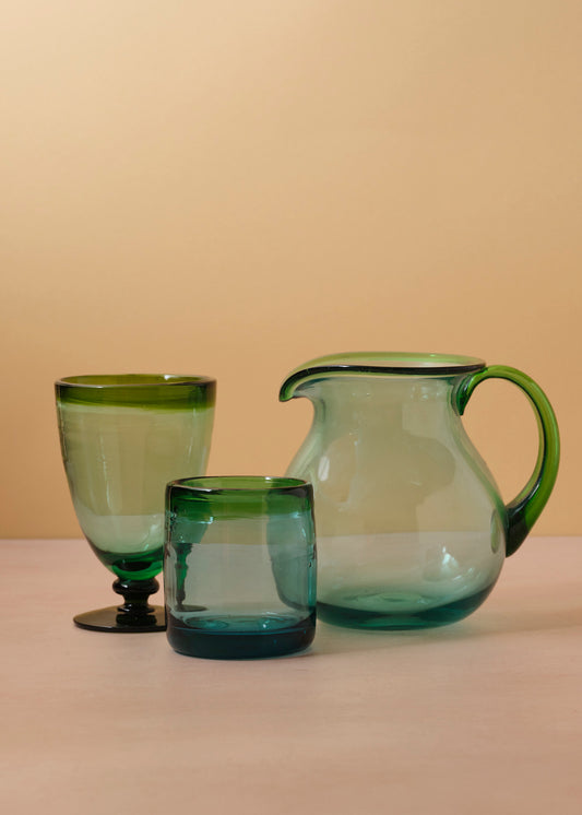 Blown Glass Wine Green Rim