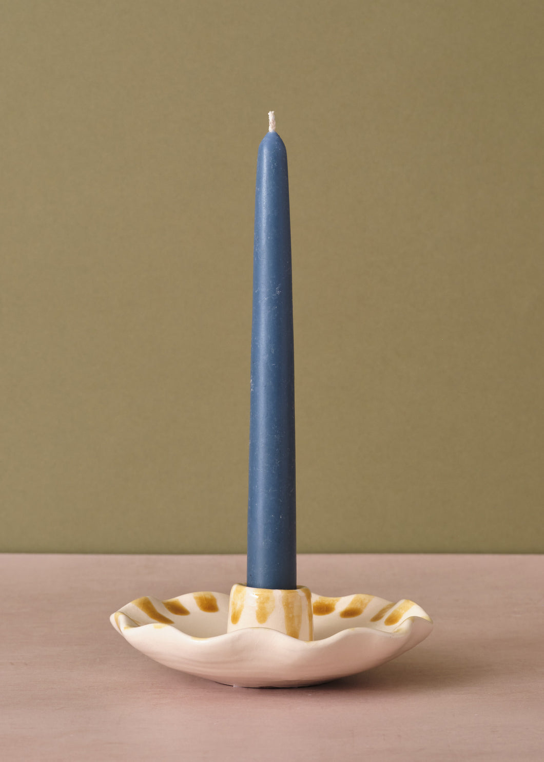 Scalloped Yellow Brush Candle Holder