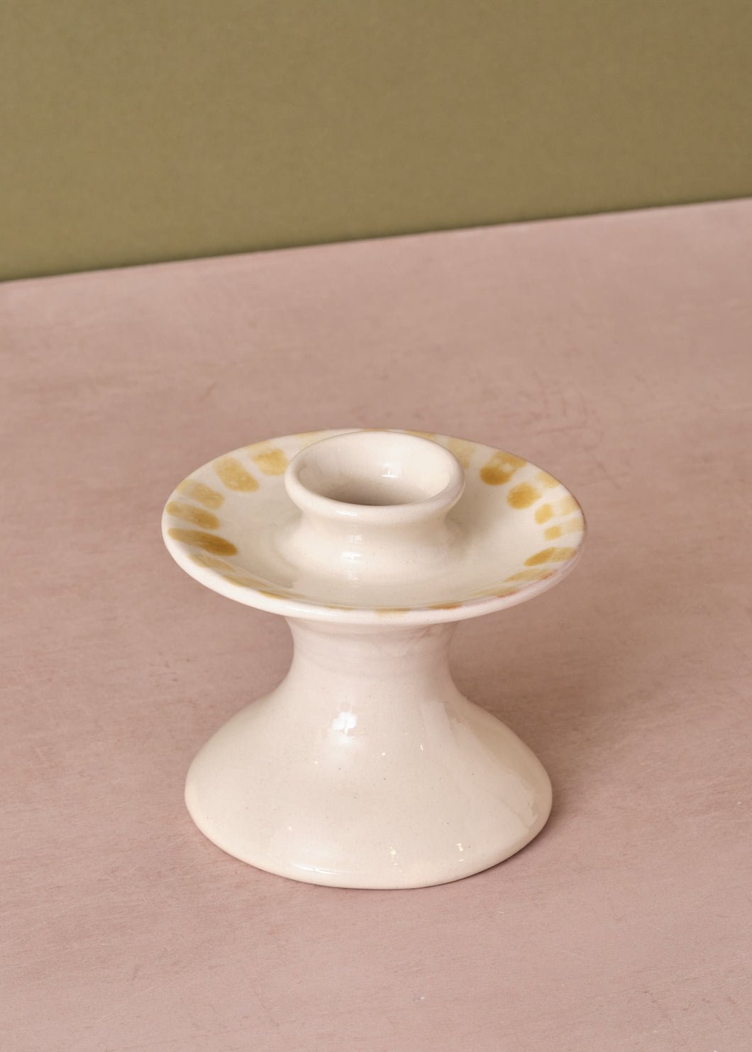 Candle Holder Traditional Yellow Brush