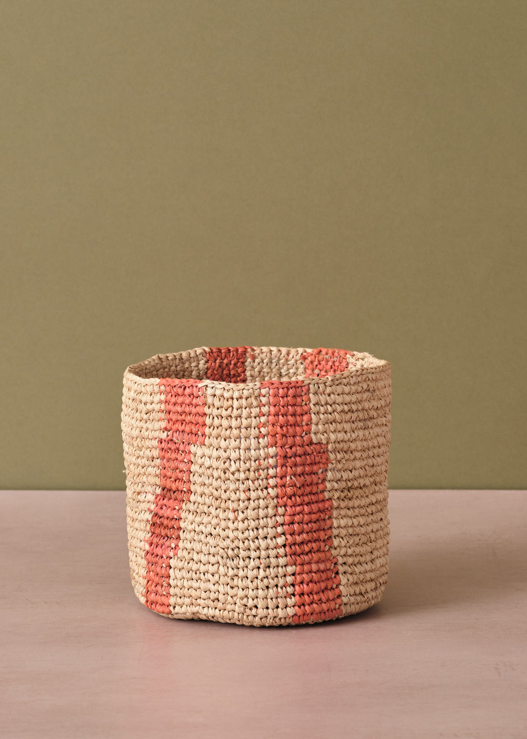 Stripe Basket Small Coral