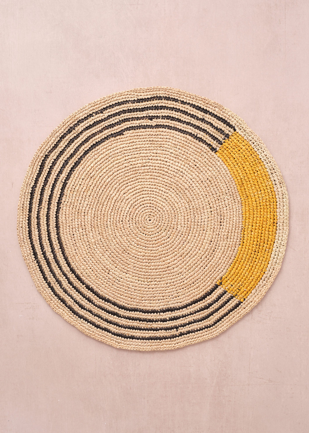 Raffia Placemat Round Stripe Mustard