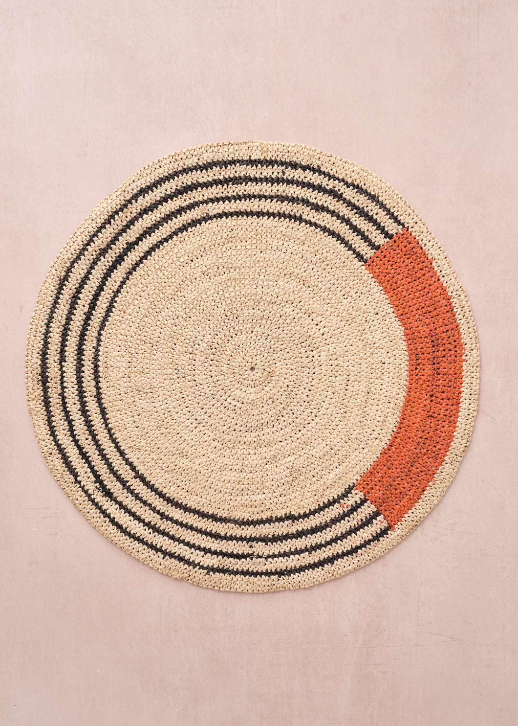 Raffia Placemat Round Stripe Orange