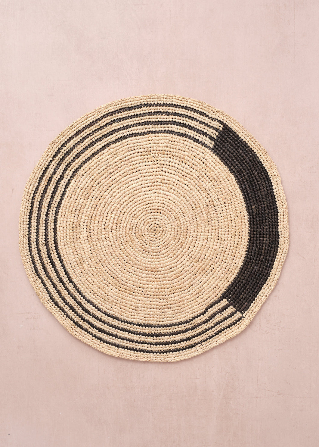 Raffia Placemat Round Stripe Black
