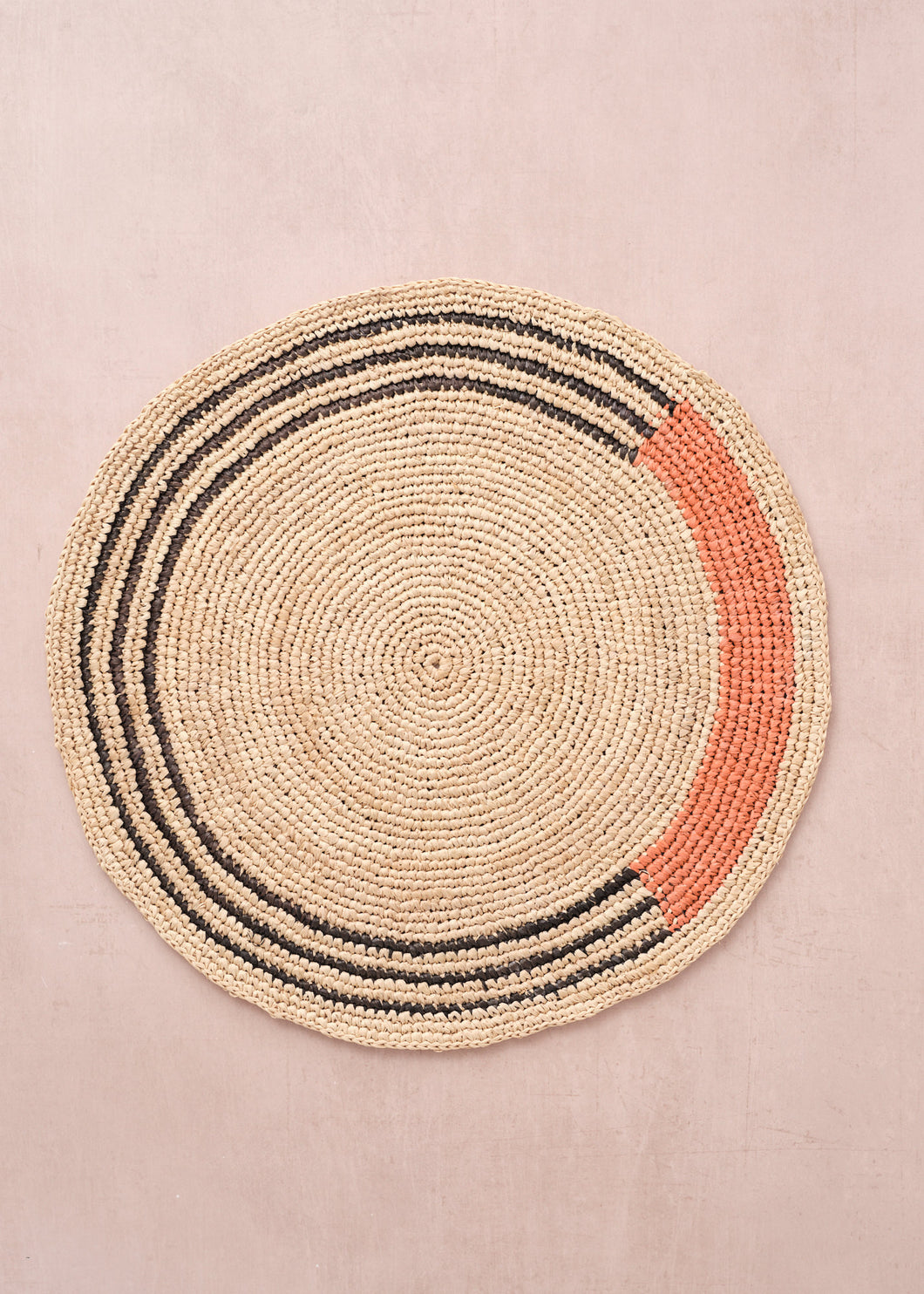 Raffia Placemat Round Stripe Coral