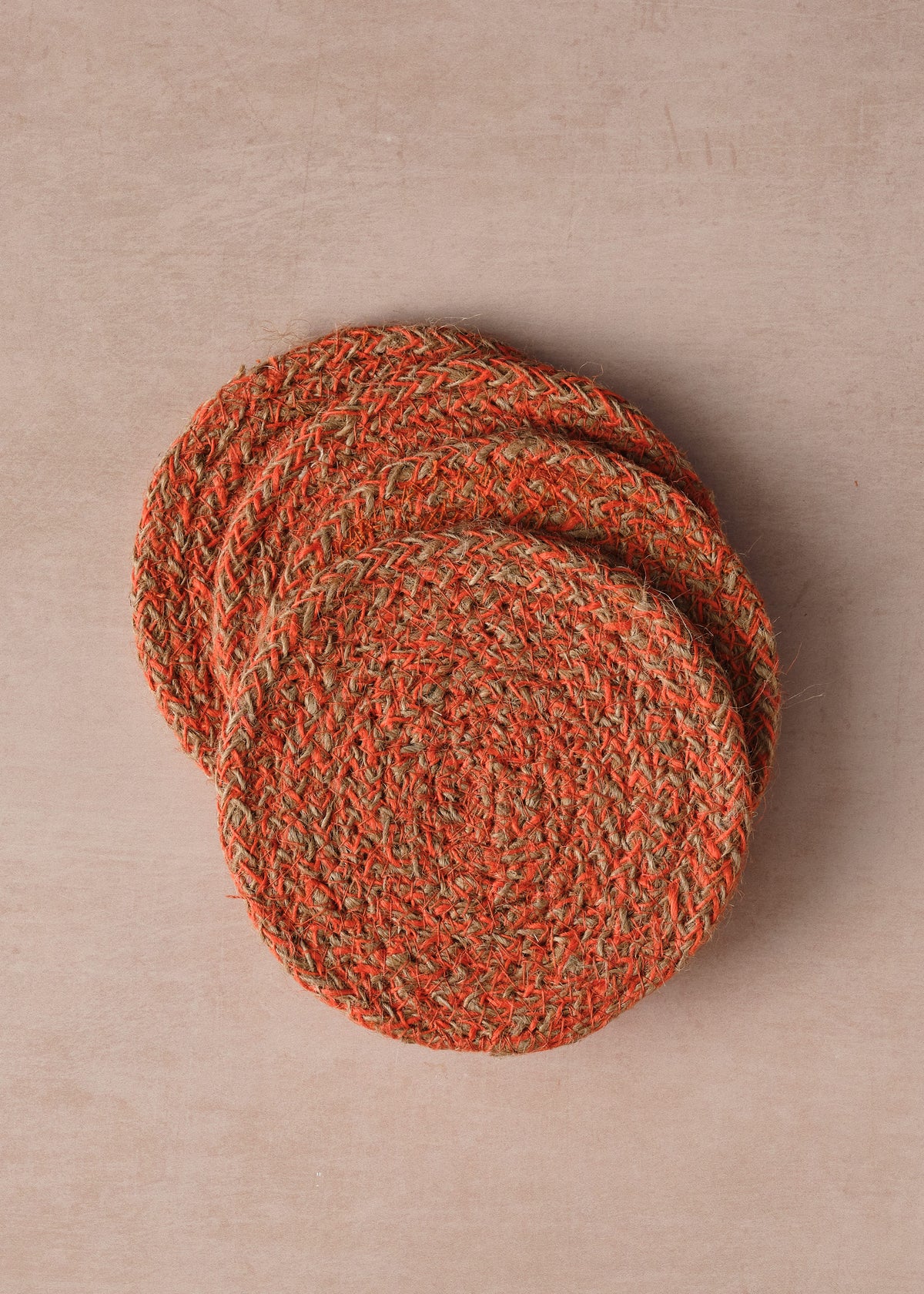 Set of 4 Coasters Tangerine & Natural Jute