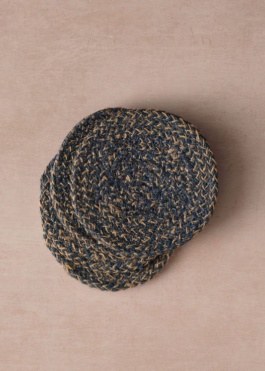 Set of 4 Coasters in Cornflower & Natural Jute