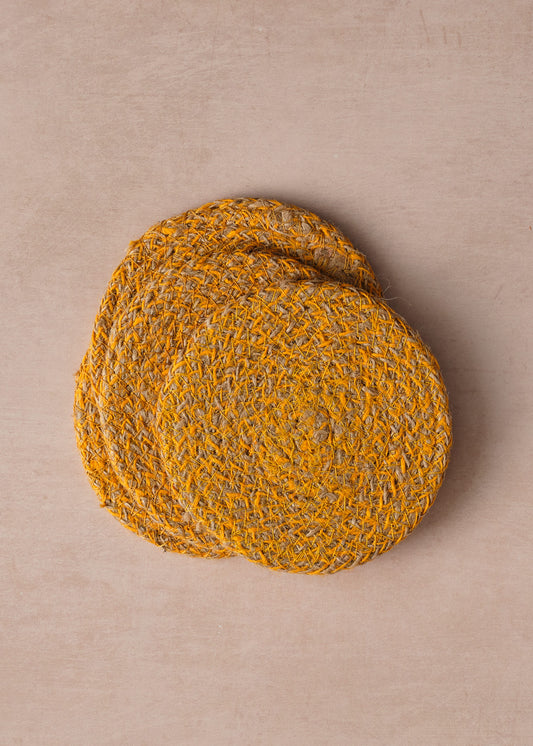 Set of 4 Coasters in Yellow & Natural Jute