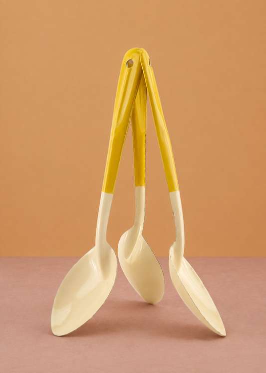 Enamel Ladle Mustard & Cream
