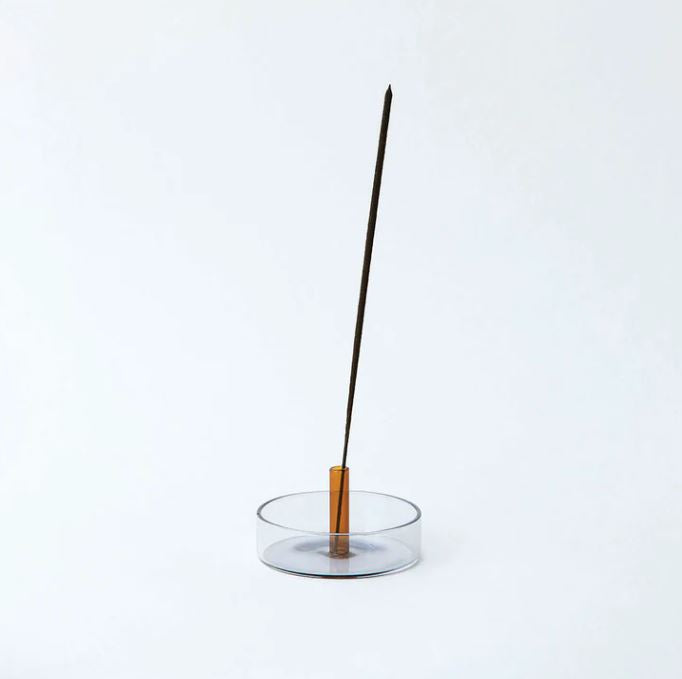 Incense Holder Glass Grey & Orange